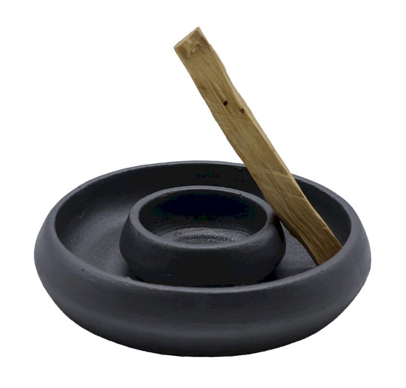 Brûleur Palo Santo Terre Cuite Design Noir Métal 9cm
