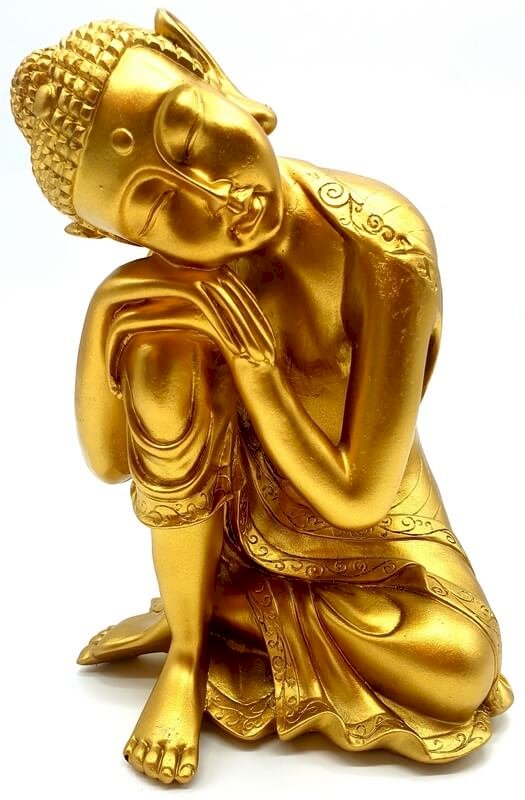 Statue Résine Bouddha Penseur Or 28cm