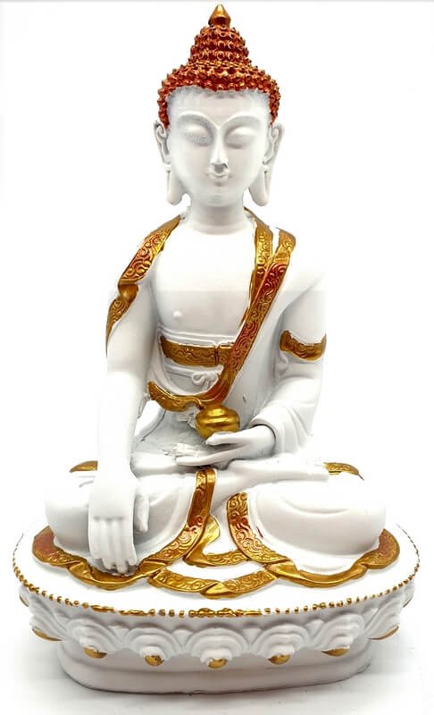 Statue Résine Bouddha & Bol Blanc