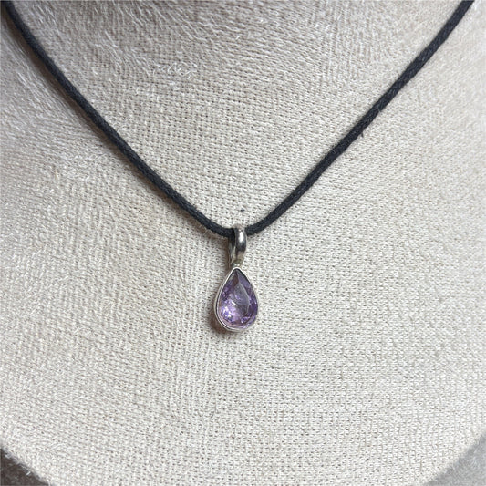 Pendentif Améthyste goutte - sertis clos Argent 925