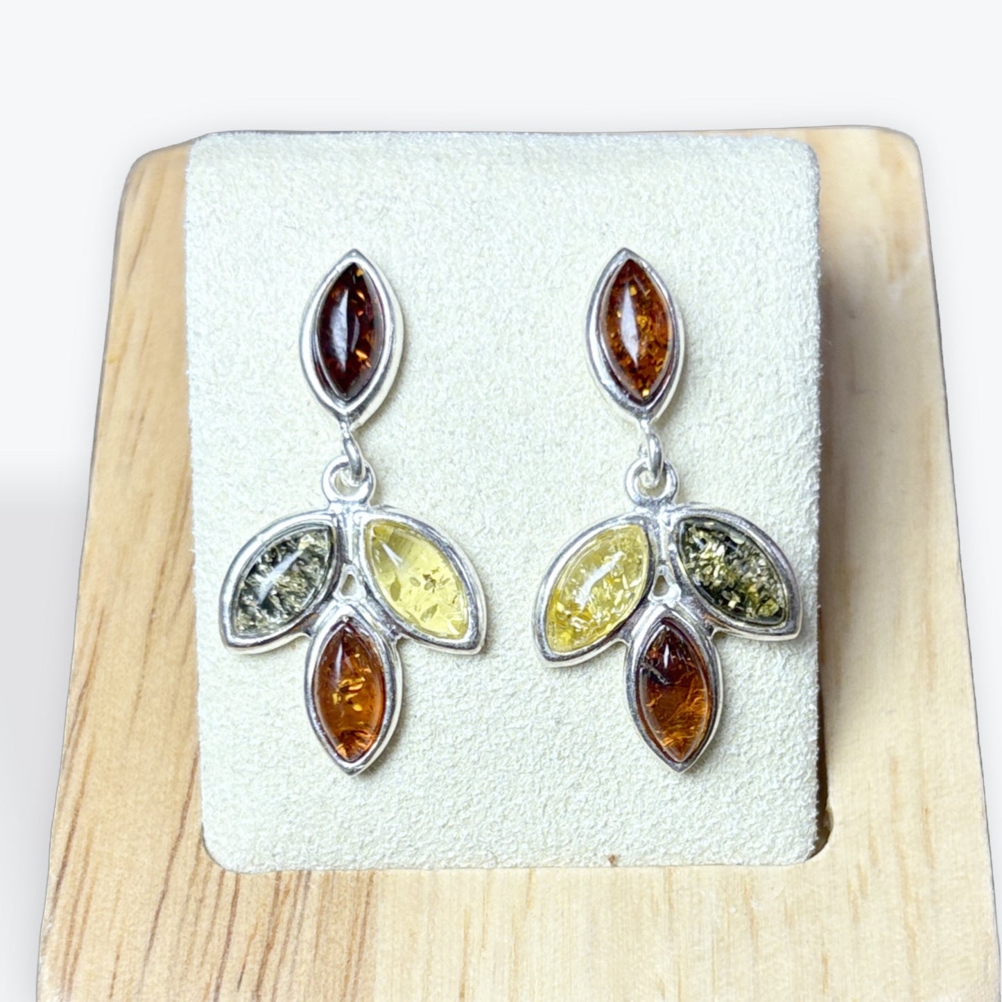 Boucle d'oreilles triple couleur ambre et Argent 925