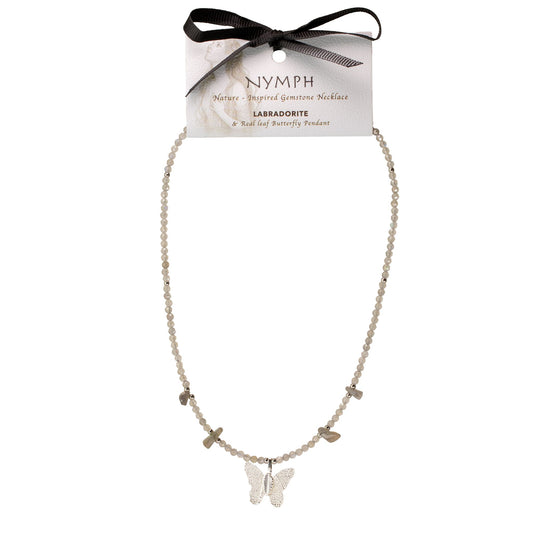 Collier Labradorite — Papillon en Feuille Véritable Argentée - photo 2