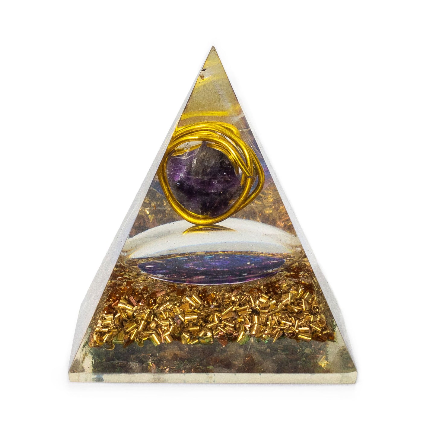 Med Organite Pryamids 7x6cm - Wrapped Amythist - Copper Chips