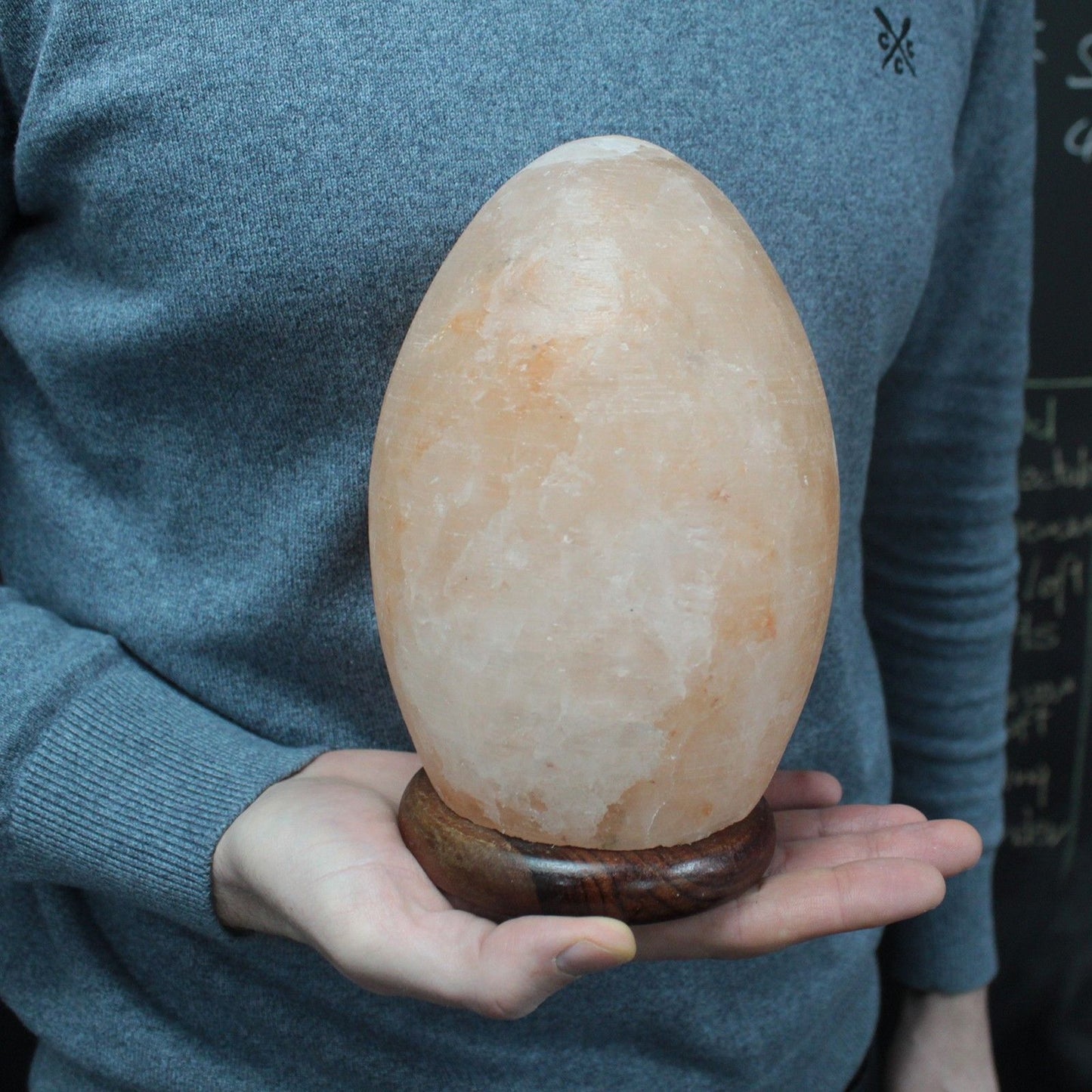 Lampe de sel de l'Himalaya oeuf sur socle en bois