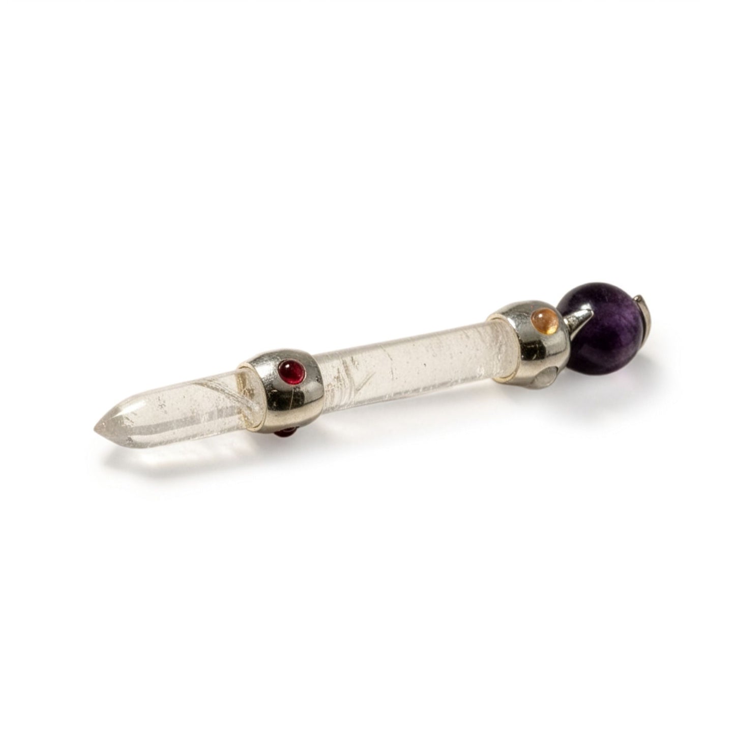 Baguette Améthyste à sphère mobile et Quartz rose - 12 cm