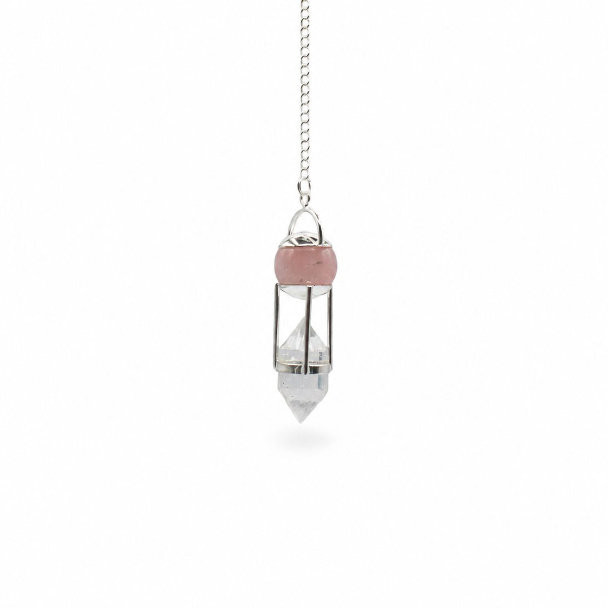 Pendule double en Quartz rose et Cristal de roche