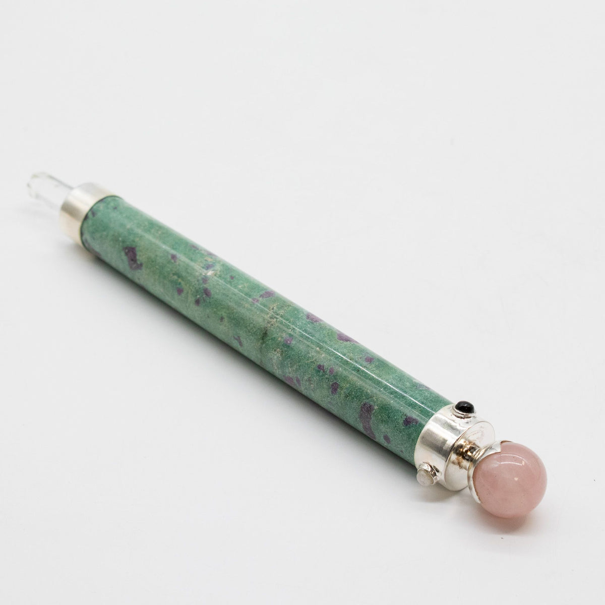 Baguette Fuchsite rubis et Quartz rose à sphère - 23 cm