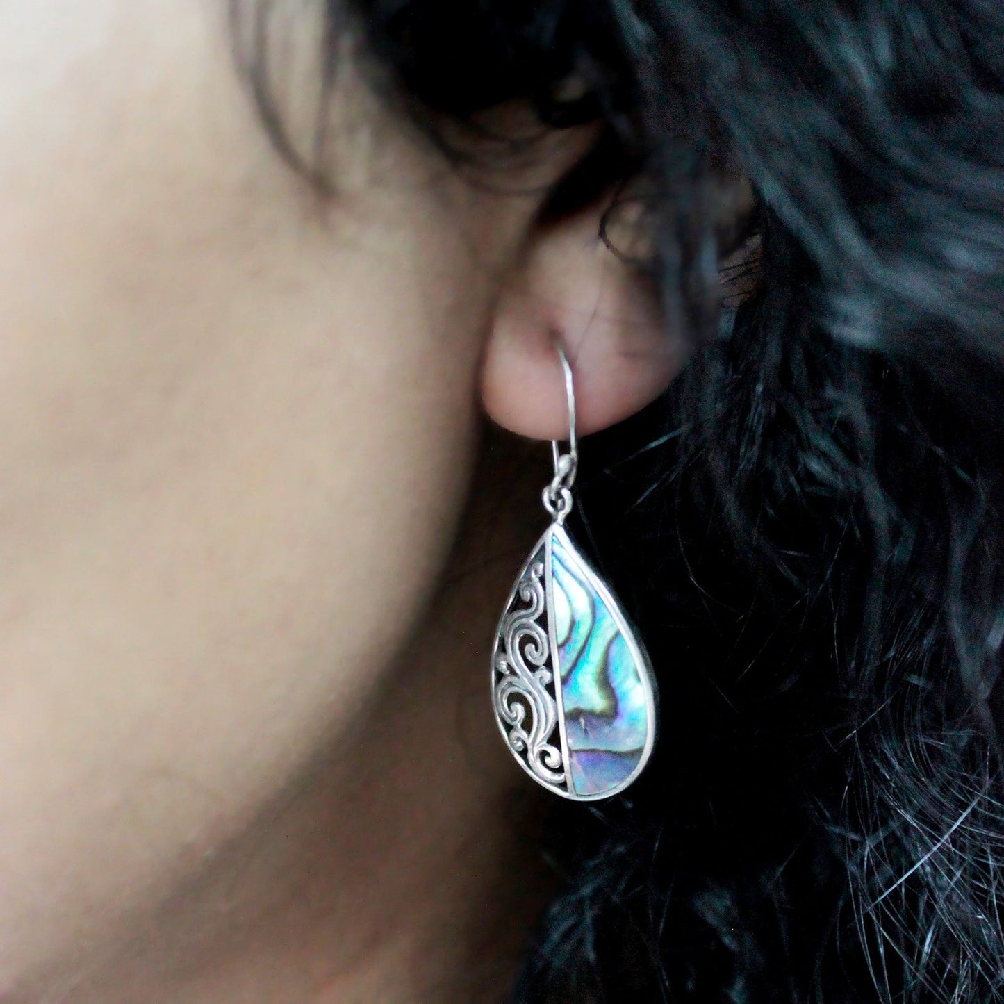 Boucles d'Oreilles Abalone & Argent 925 - Fleurs Bali – photo 5