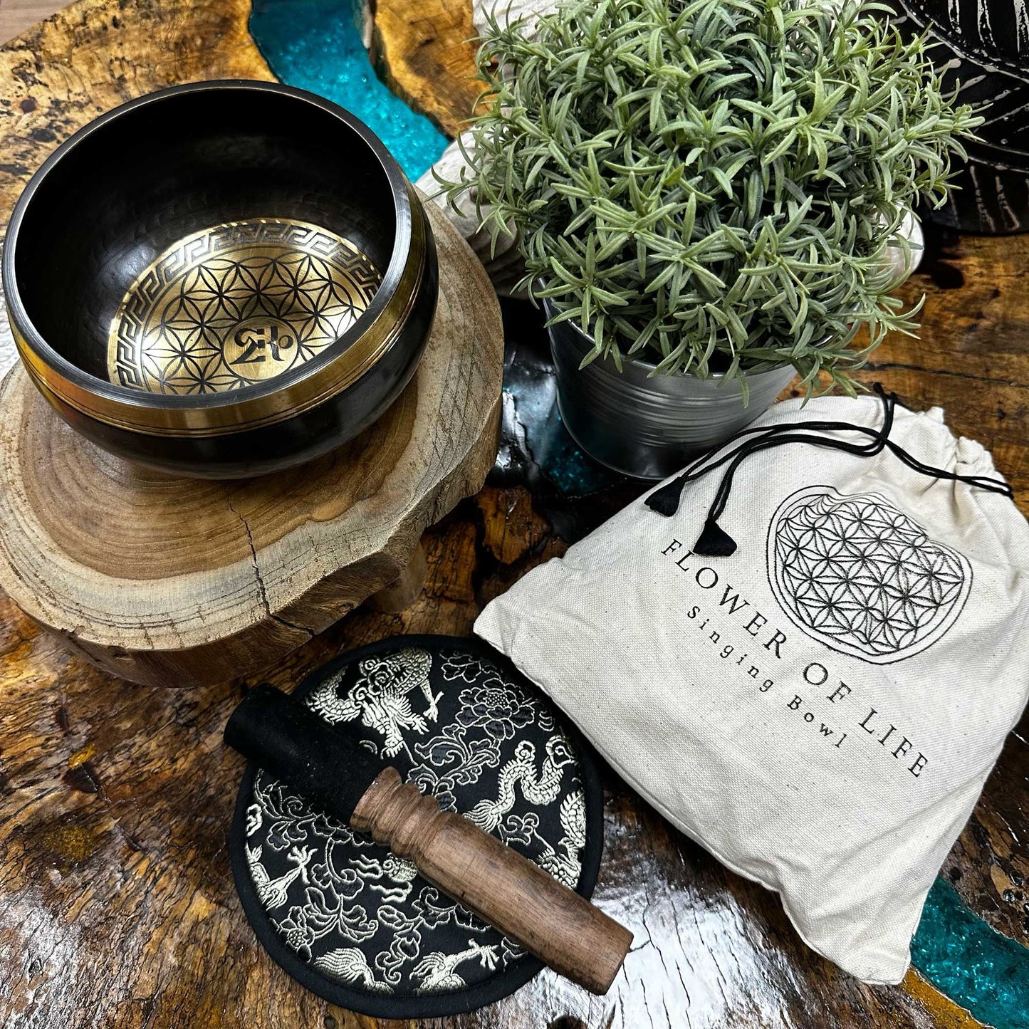 Bol Chantant Fleur de Vie 14cm — Coffret Gravé Main