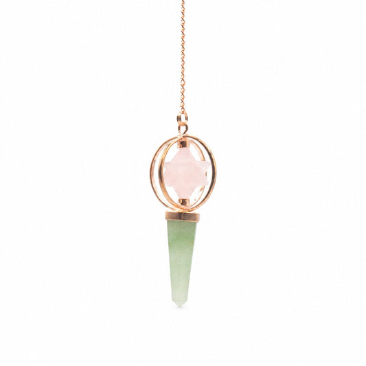 Pendule Merkaba tournante en Quartz rose et Aventurine verte