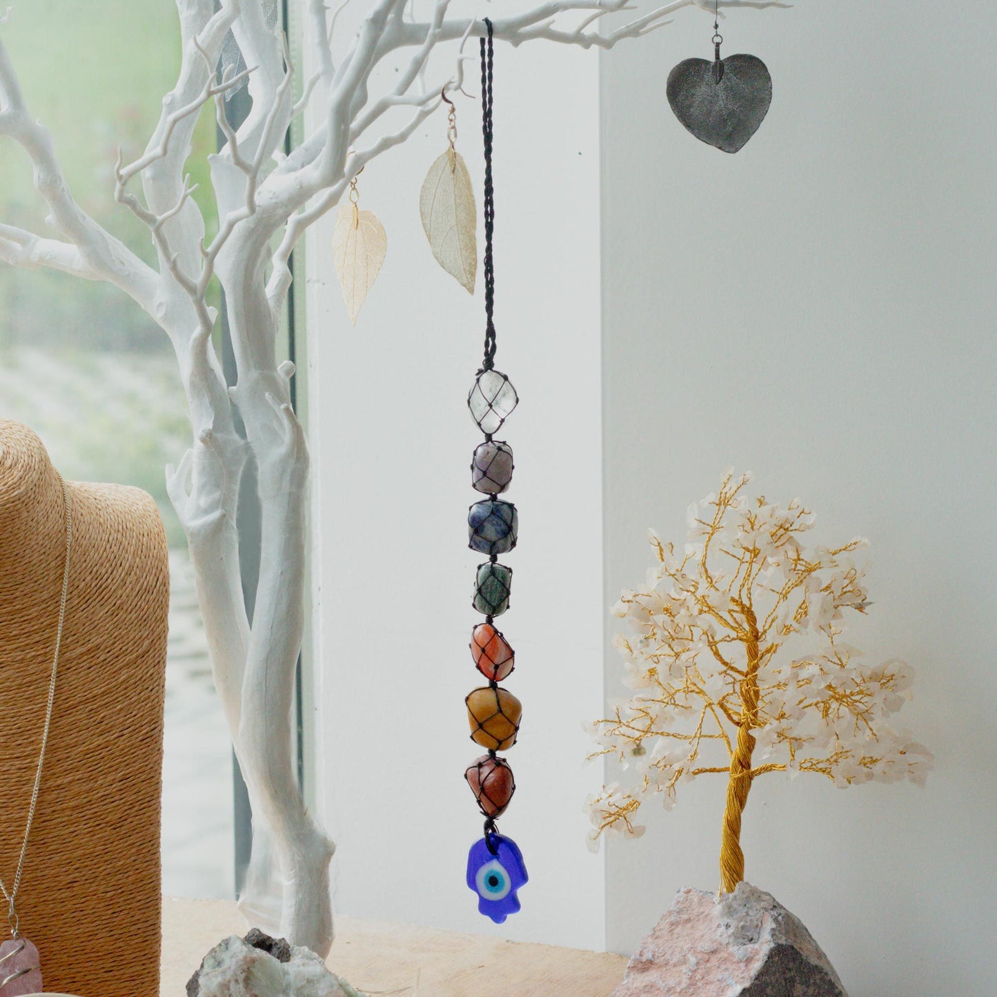 Hanging Chakra Stone Pendant - Hamsa
