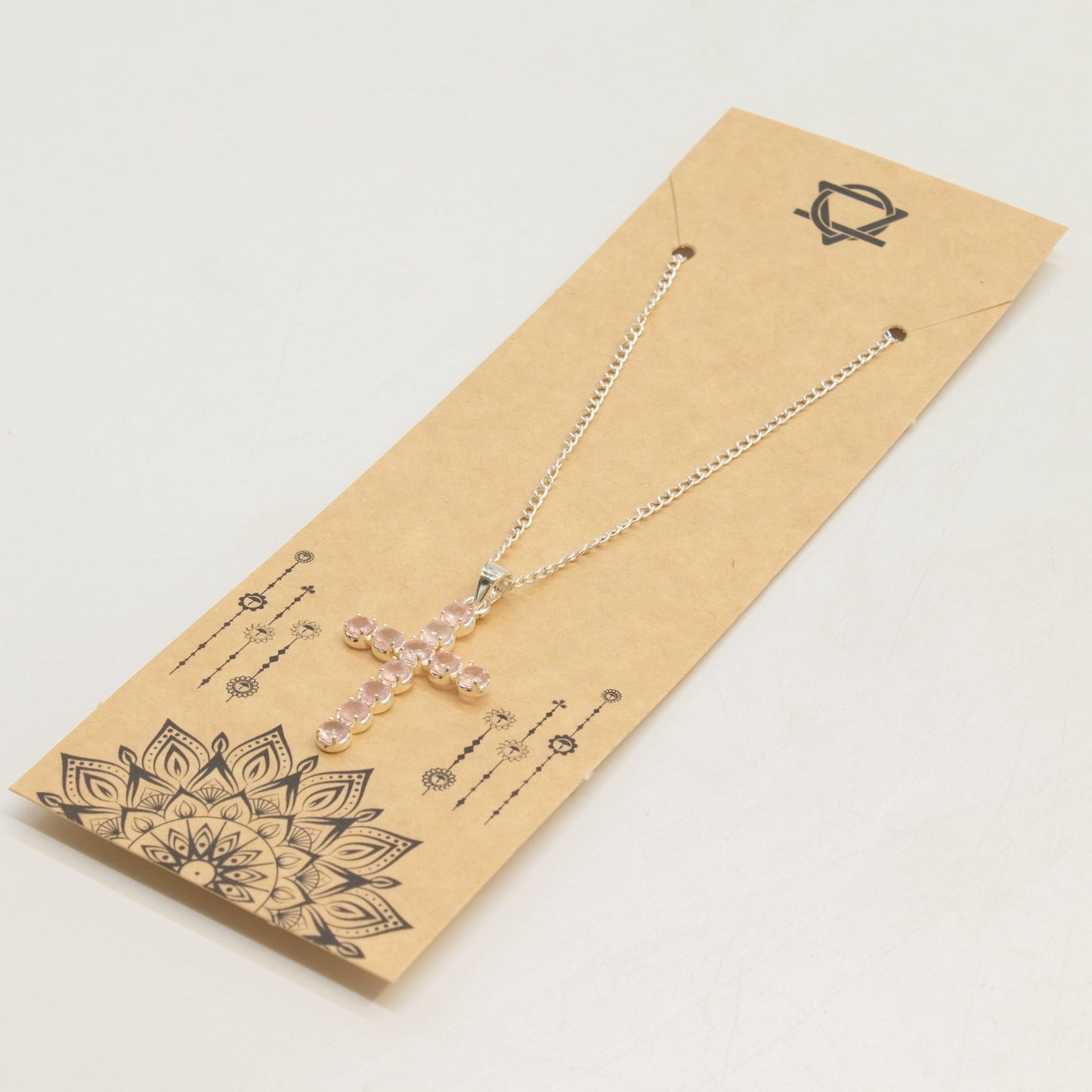 Pendentif Croix Argentée - Pierres Roses