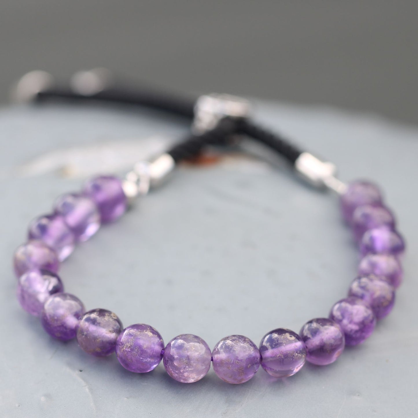 Bracelet Améthyste Cordon Noir & Fermoir Argent 925 – photo 3