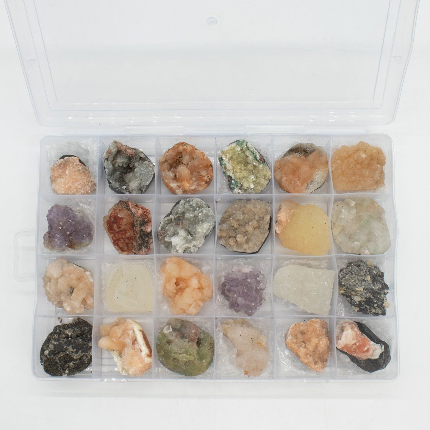 Coffret Zéolites d'Inde - Présentoir Spécimens Minéraux Naturels