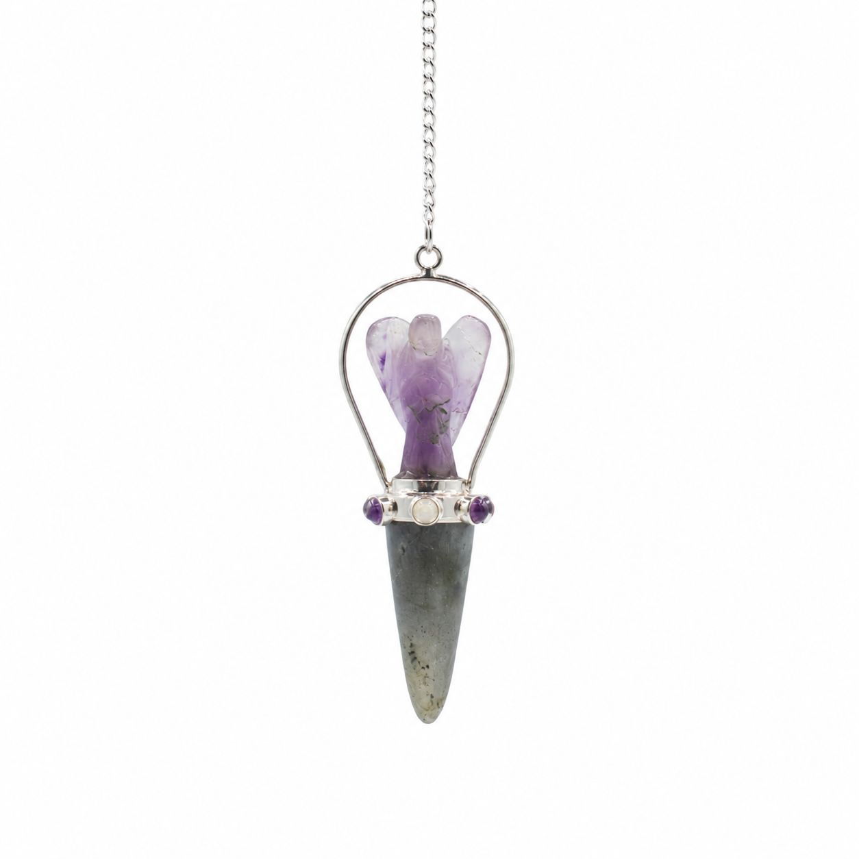 Pendule ange deux pièces en labradorite et améthyste