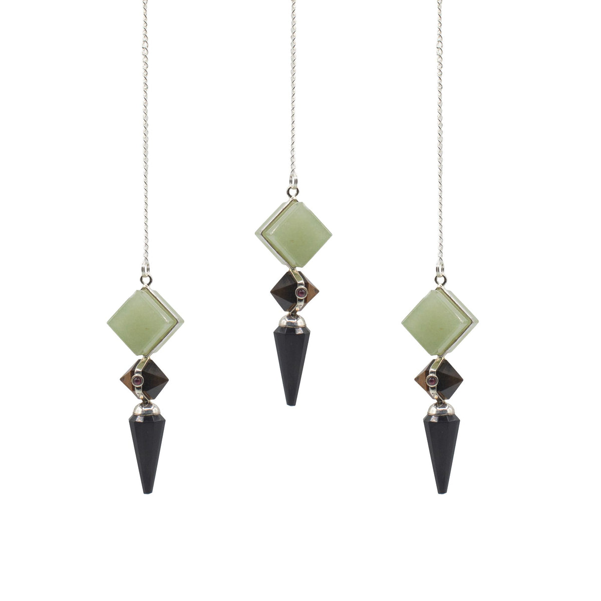 Pendule trois pièces - agate noire, aventurine et oeil de tigre