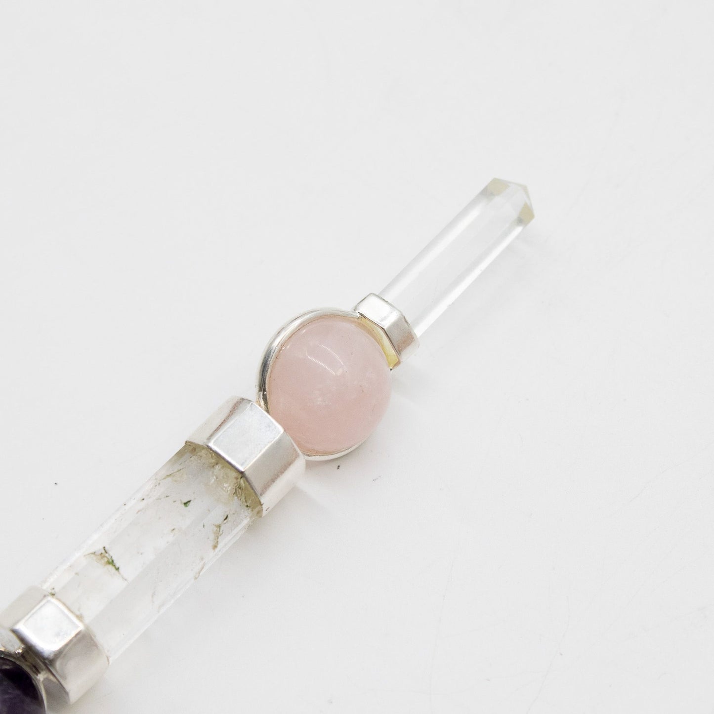 Baguette Améthyste et Quartz rose à sphères - 12 cm