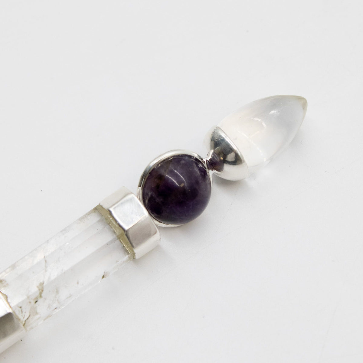 Baguette Améthyste et Quartz rose à sphères - 12 cm