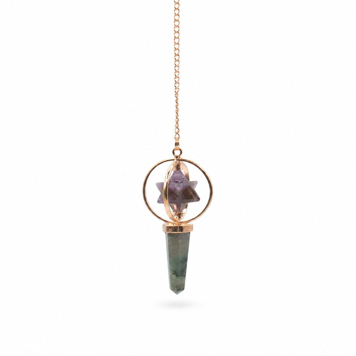 Pendule Merkaba tournante en Améthyste et Labradorite