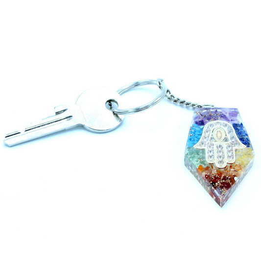 Orgonite Porte-Clés Main de Fatma (Hamsa) - Protection EMF & Chakras – photo 4