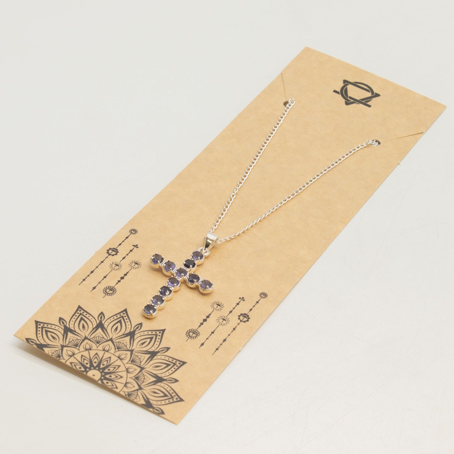 Pendentif Croix Argentée - Pierres Violet Profond