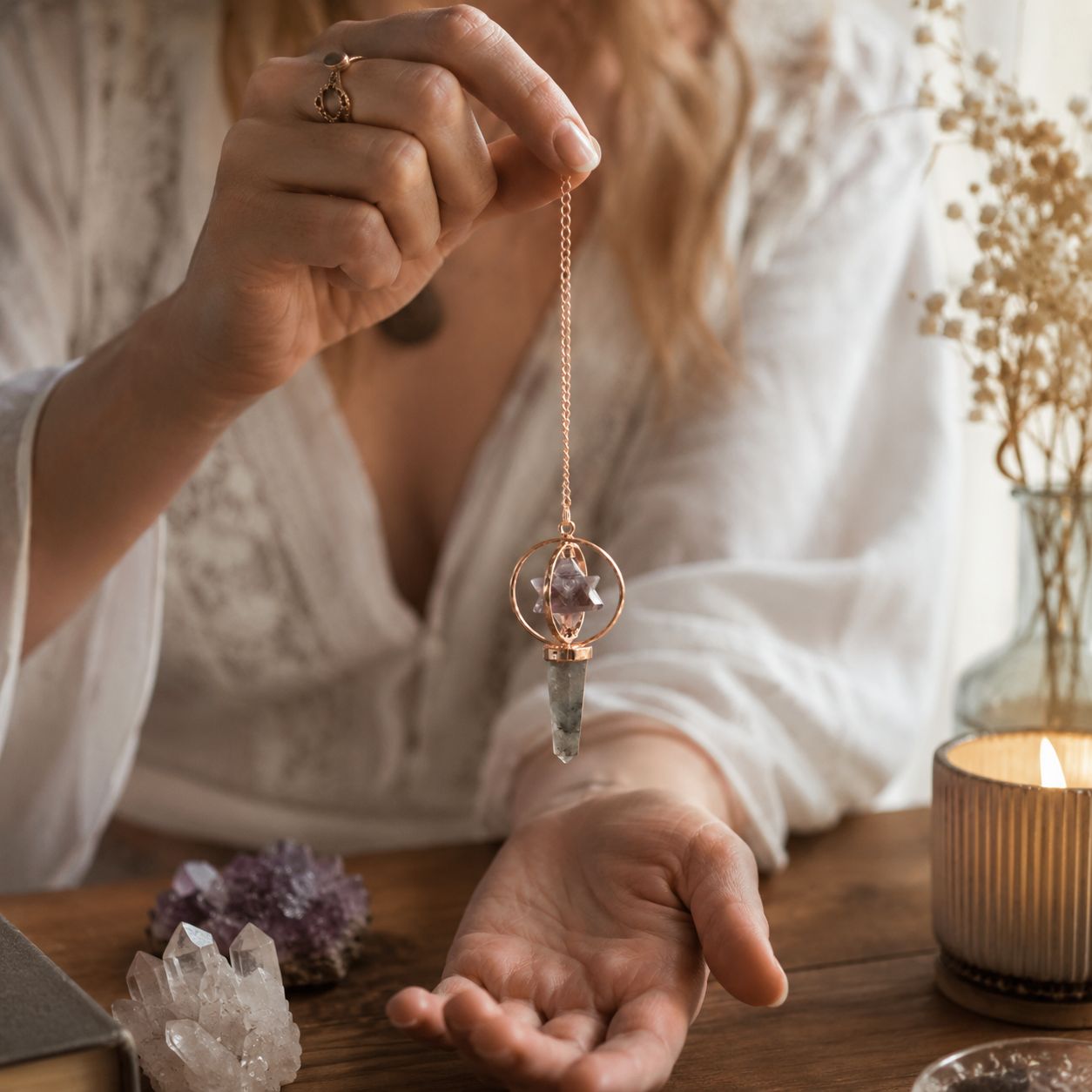 Pendule Merkaba tournante en Améthyste et Labradorite