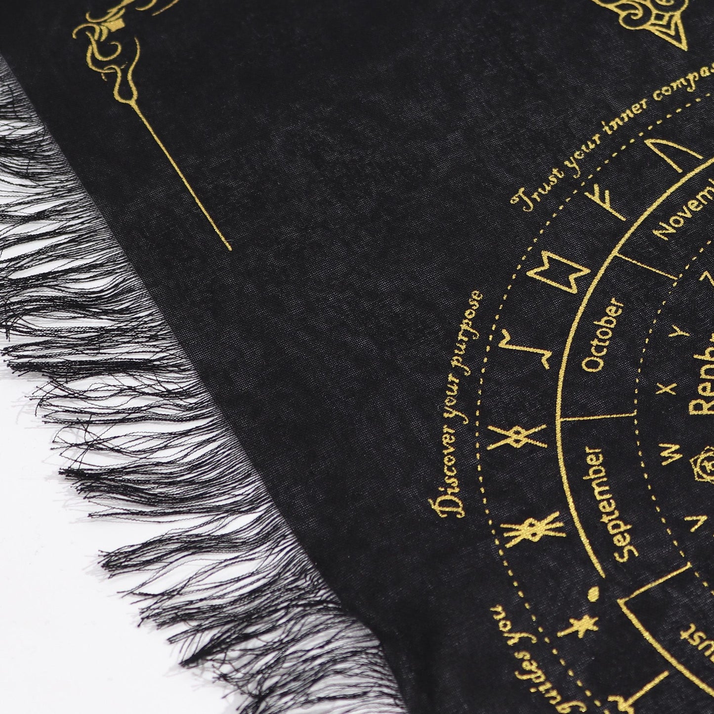 Pendule Divination — Tissu Soleil Sorcière Noir & Or