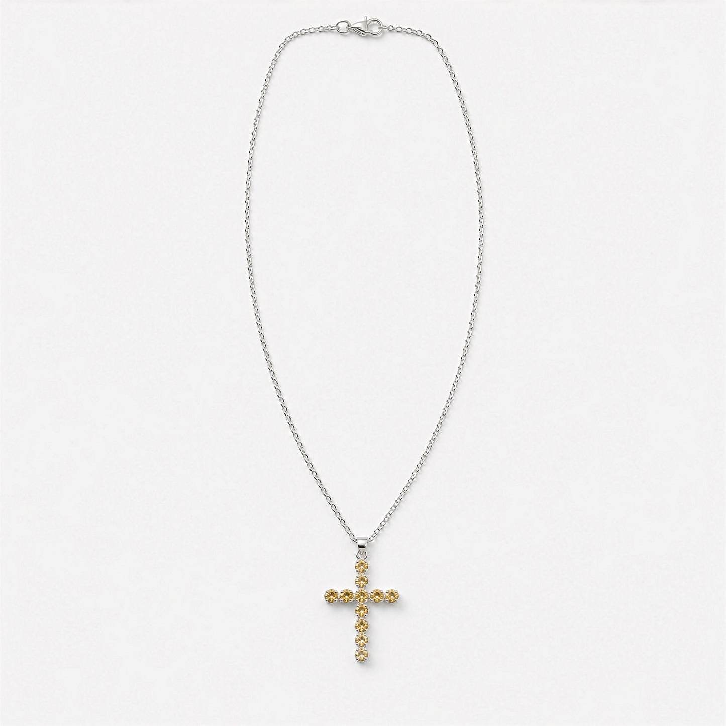 Pendentif Croix Argentée - Pierres Dorées