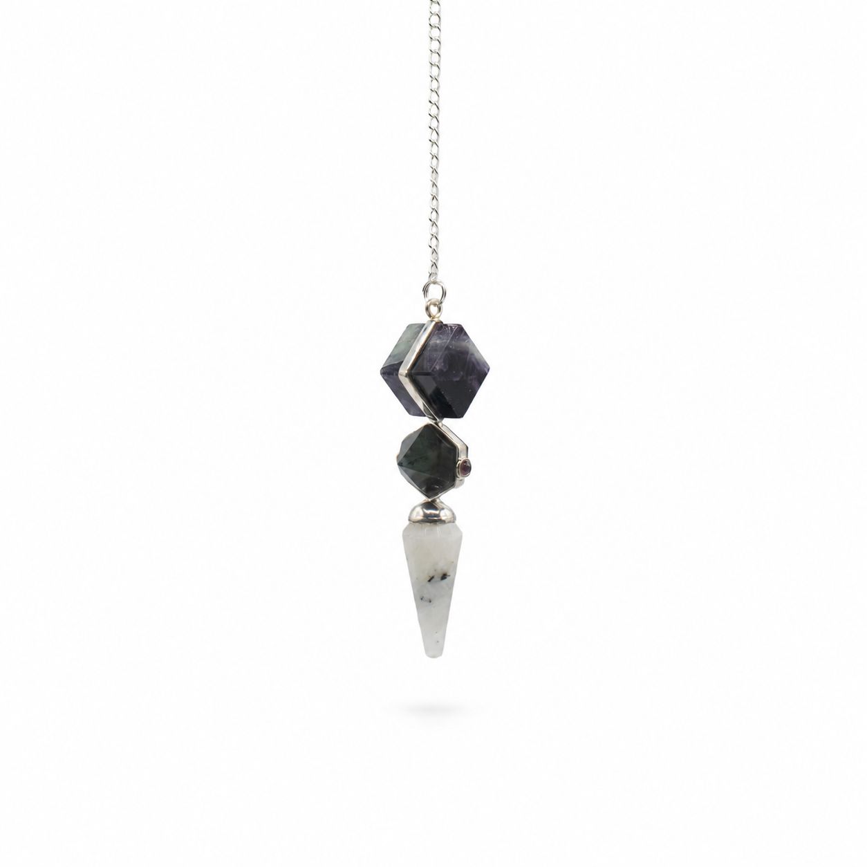 Pendule trois pièces - fluorite, labradorite et pierre de lune