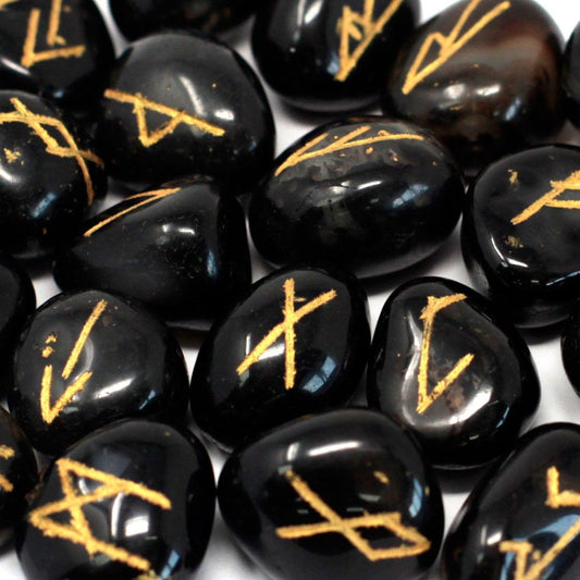 Set de 25 Runes Onyx Noir en Pochette - Divination