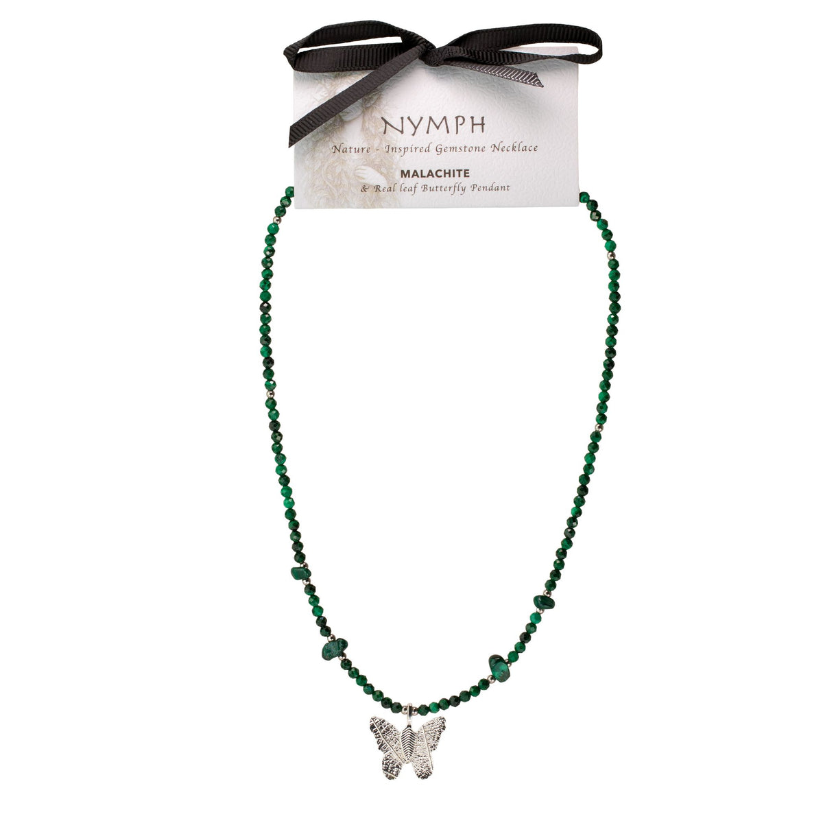 Collier Malachite — Papillon en Vraie Feuille Argentée - photo 10