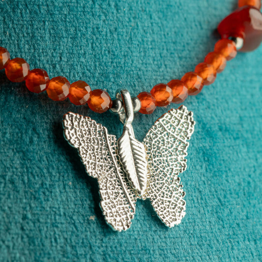 Collier Cornaline — Pendentif Papillon en Feuille Naturelle Argentée - photo 2