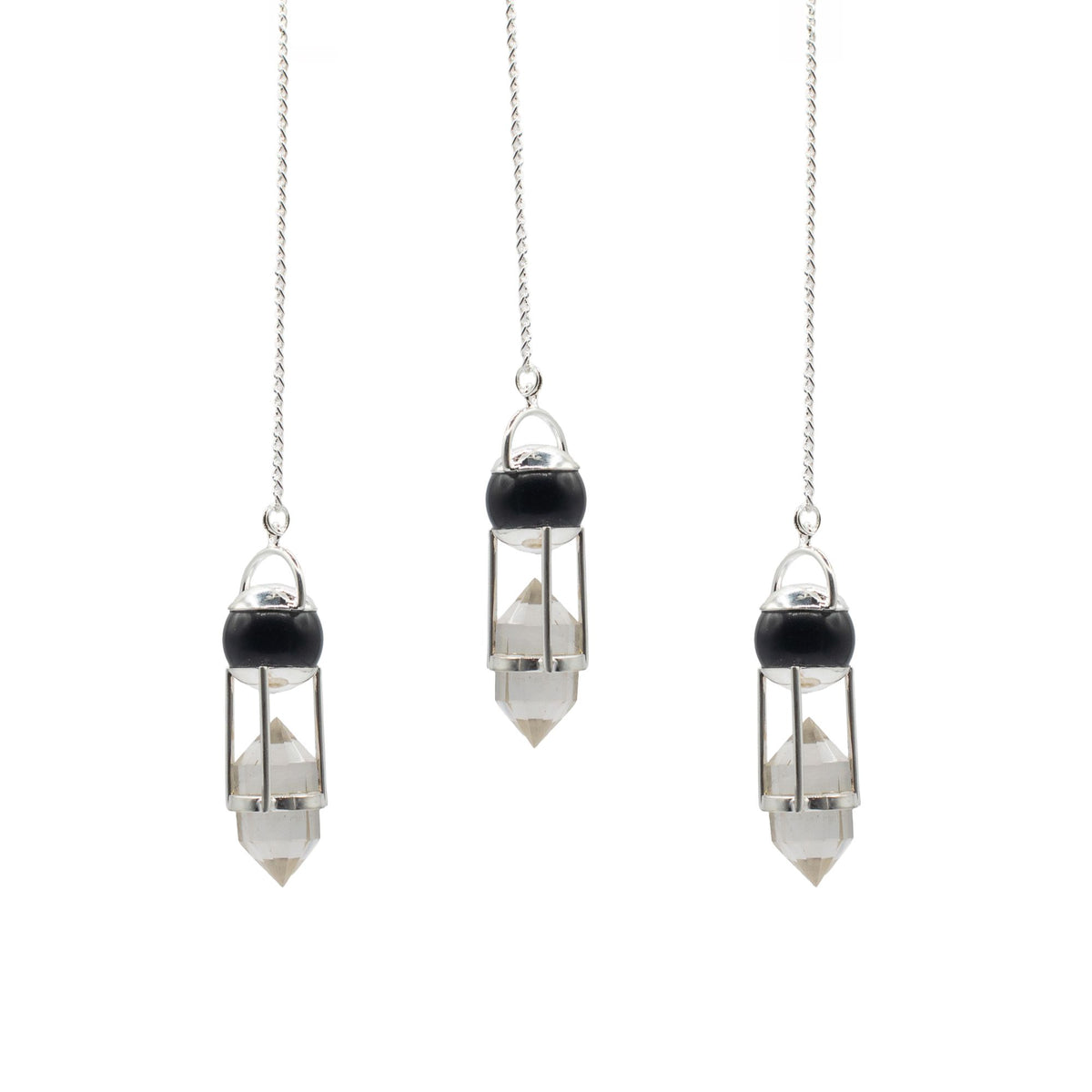 Pendule Obsidienne et Cristal de roche double pointe
