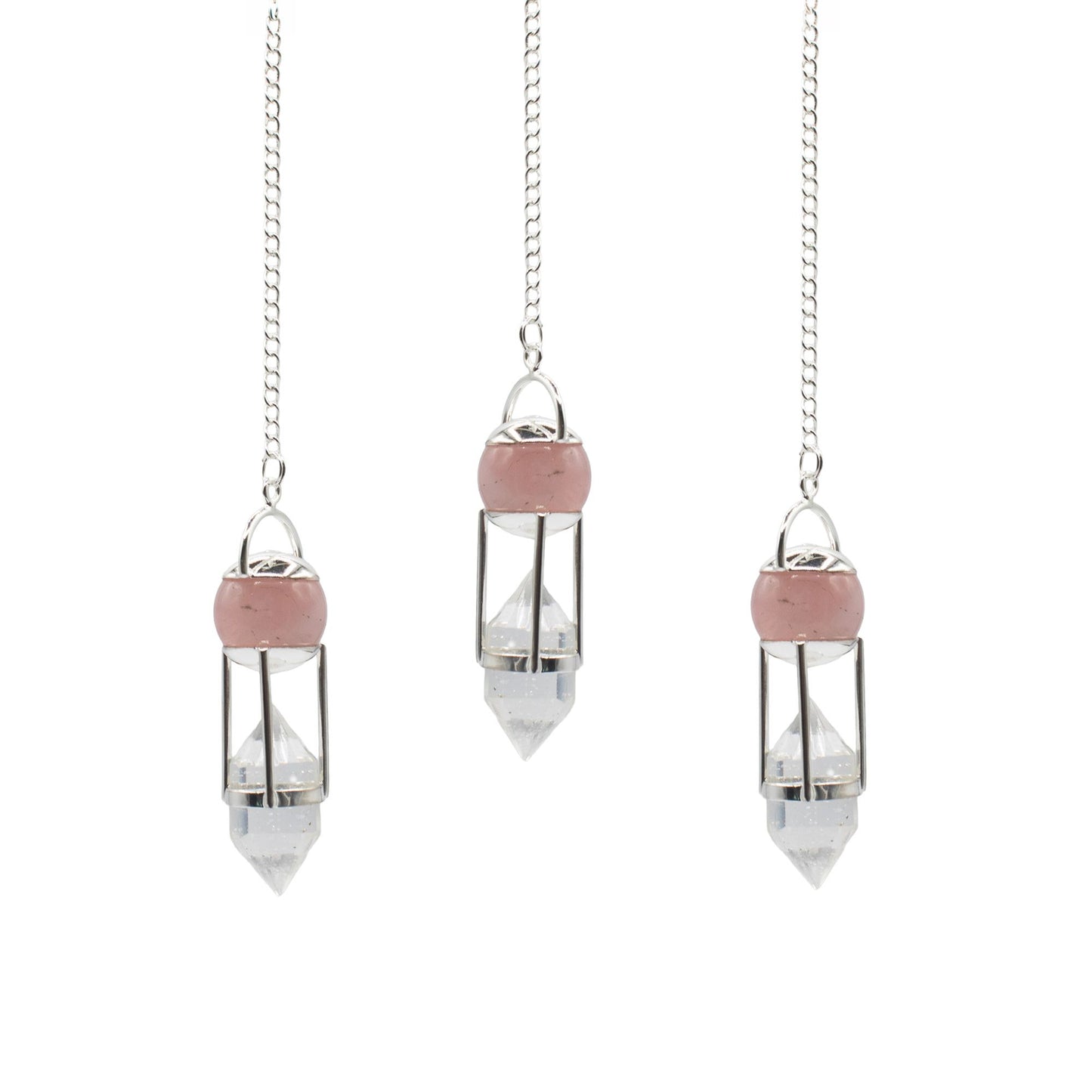 Pendule double en Quartz rose et Cristal de roche