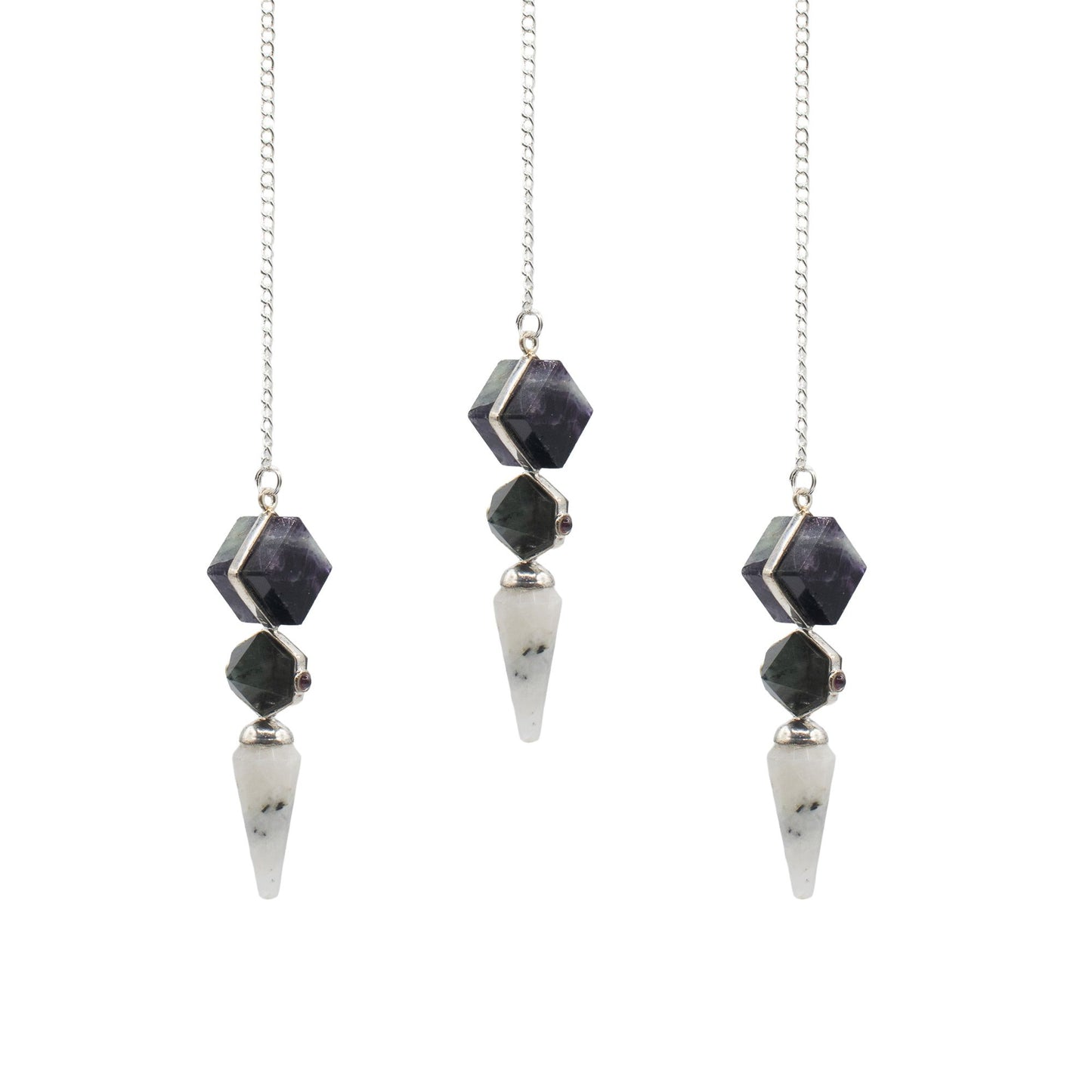 Pendule trois pièces - fluorite, labradorite et pierre de lune