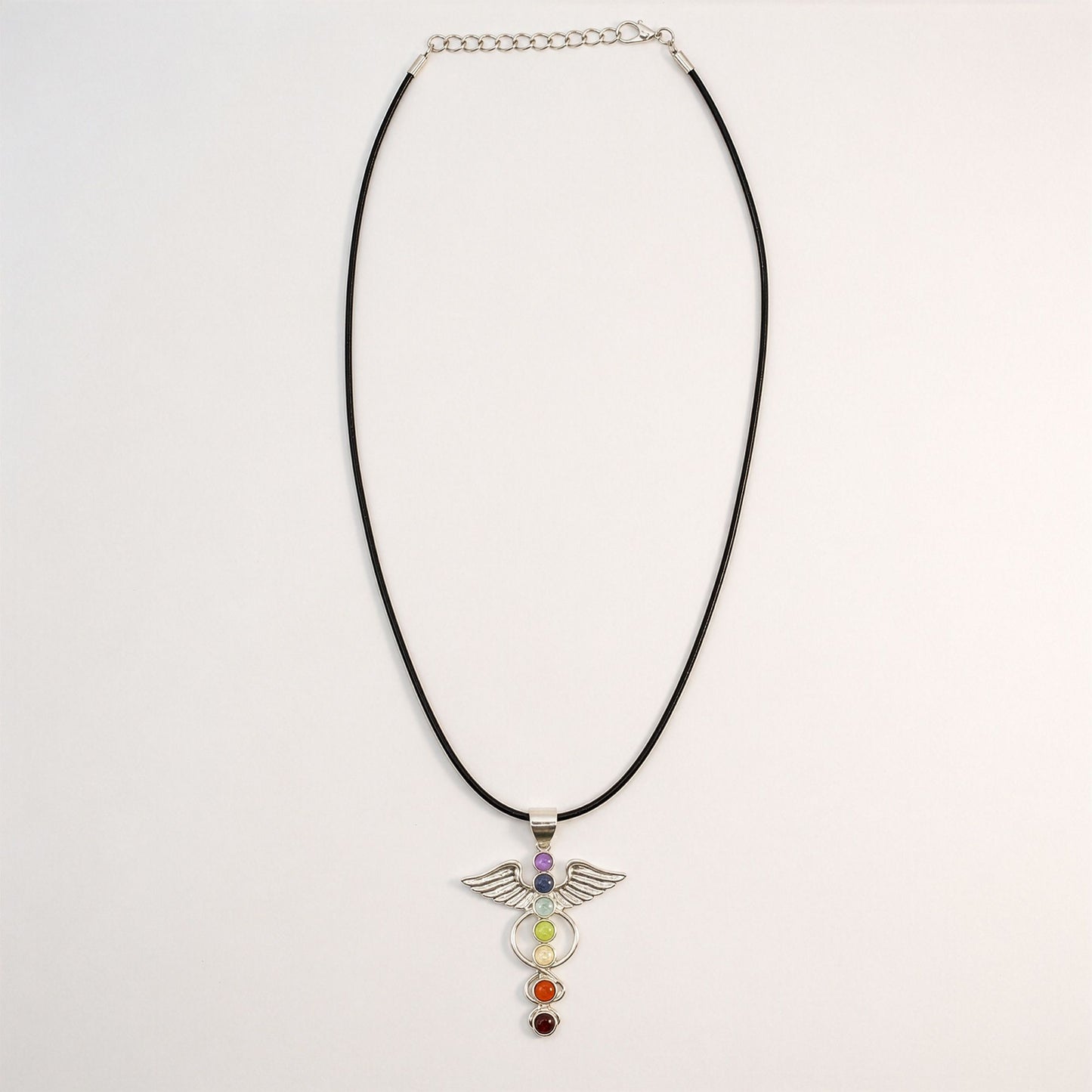 Pendentif Ailes d'Ange 7 Chakras - Argenté Pierres Colorées