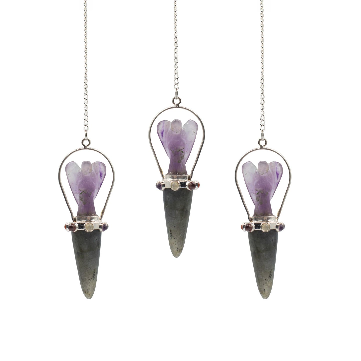 Pendule ange deux pièces en labradorite et améthyste