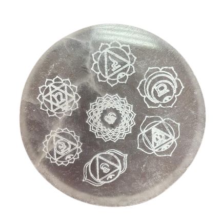 Assiette Sélénite 7 Chakras Gravés 8cm — Recharge