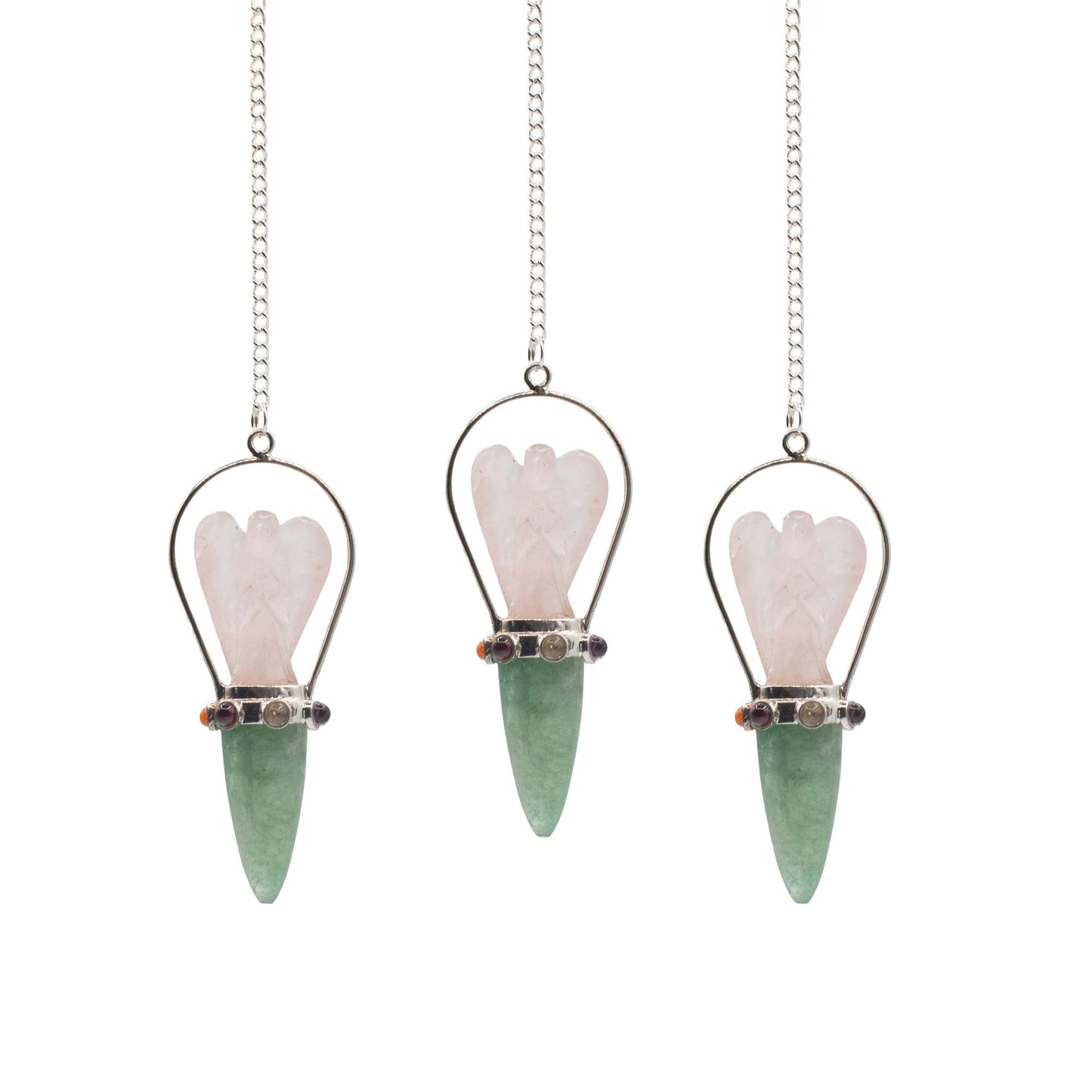 Pendule ange en Quartz rose et Aventurine verte - 7 chakras