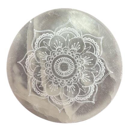 Assiette de Rechargement en Sélénite Mandala 8cm - Purification des Cristaux