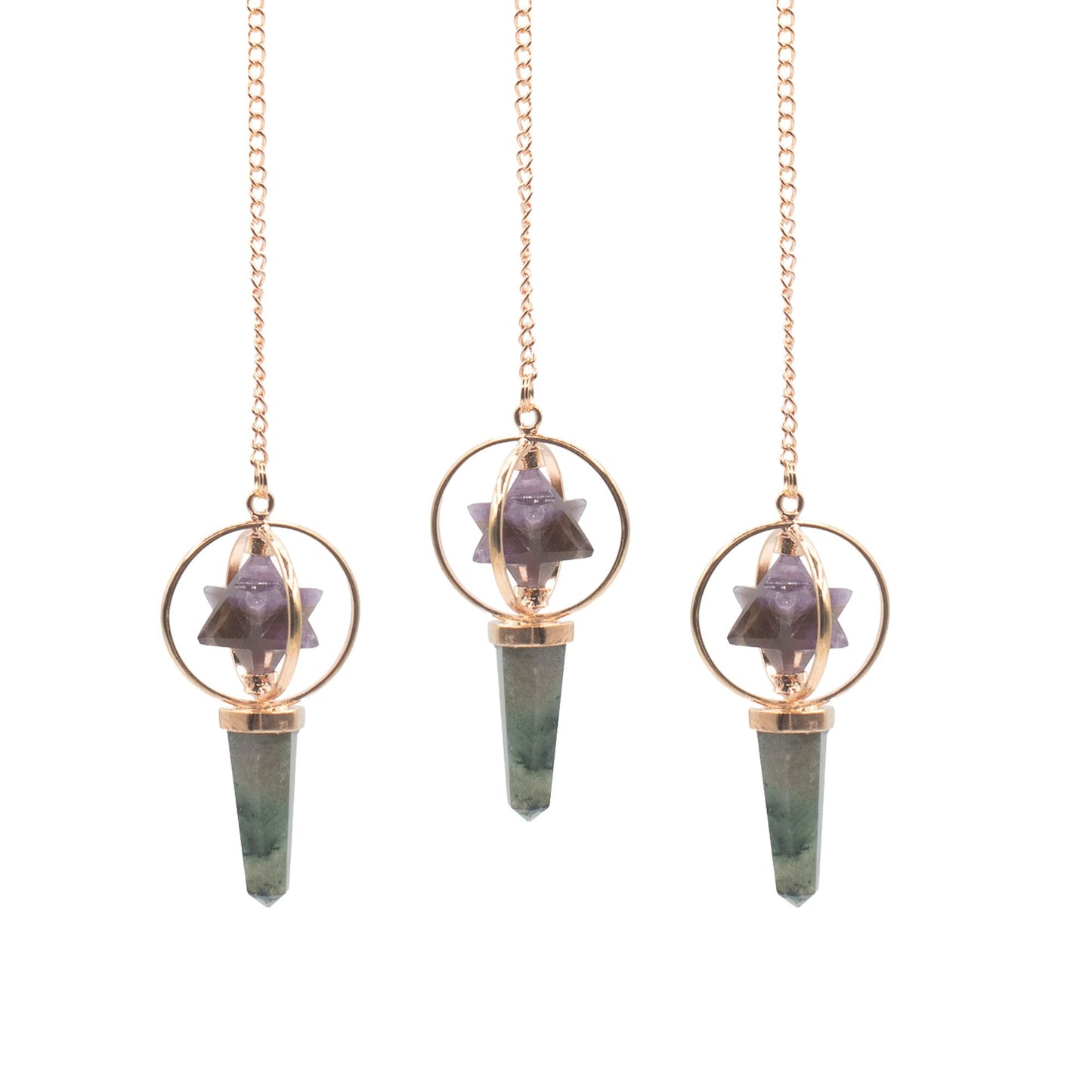 Pendule Merkaba tournante en Améthyste et Labradorite
