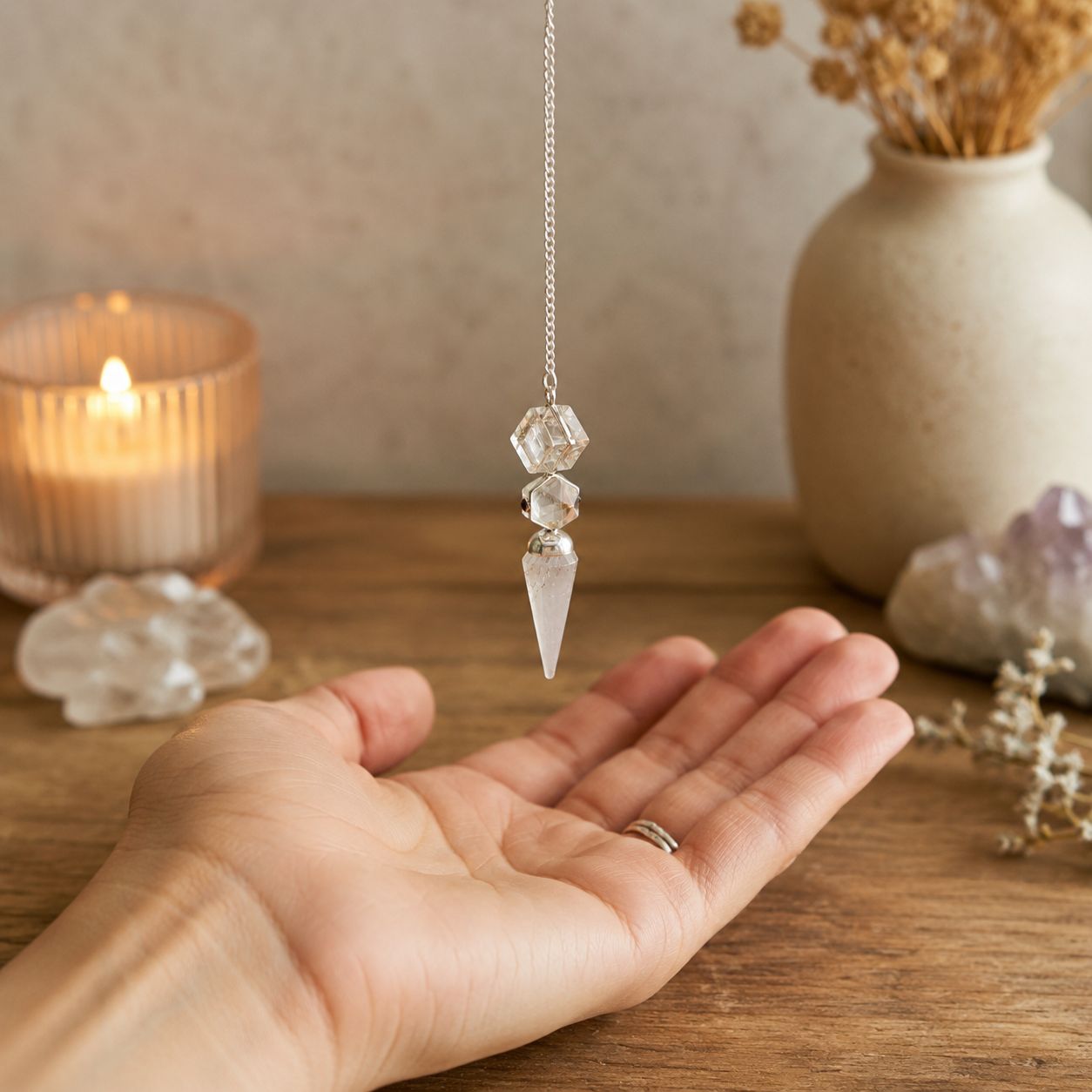 Pendule trois pièces facette en cristal de roche