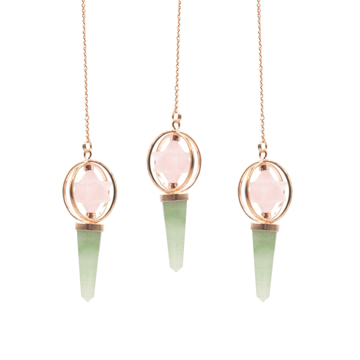 Pendule Merkaba tournante en Quartz rose et Aventurine verte