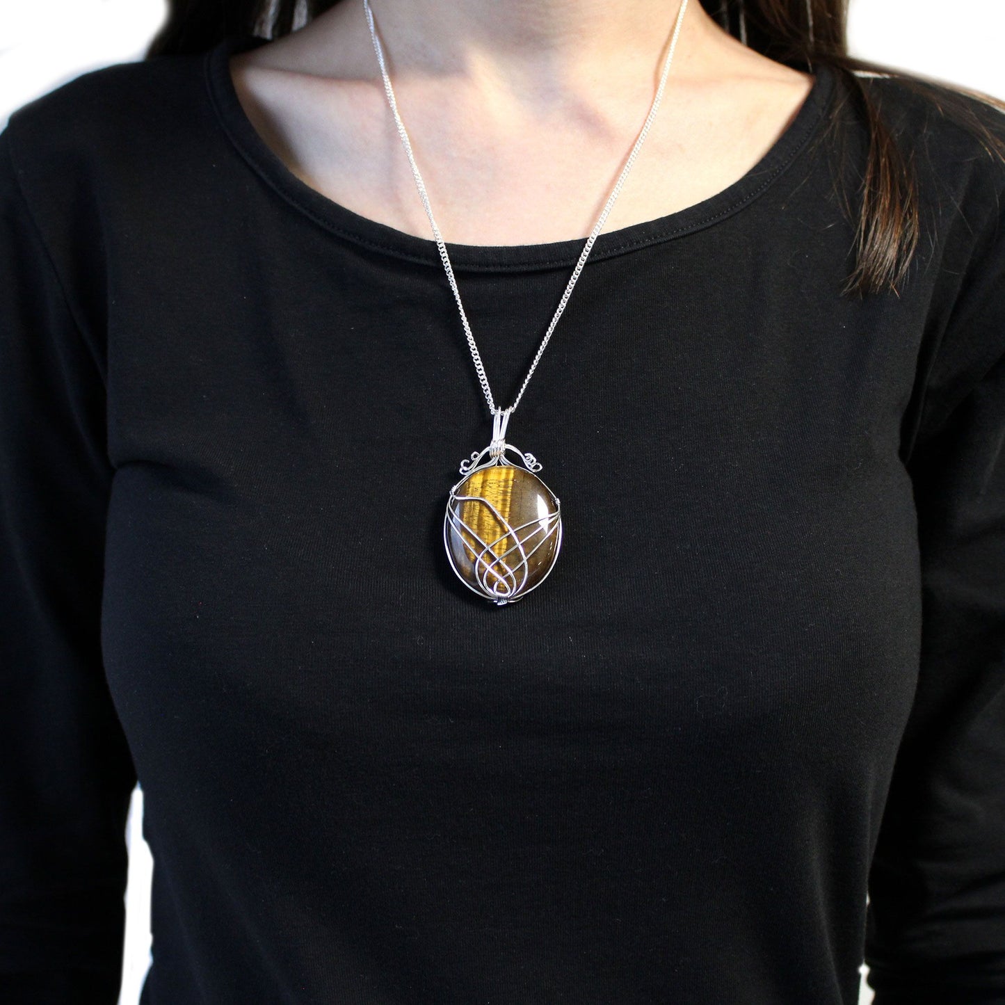 Swirl Wrapped Gemstone Necklace - Tiger Eye - photo 4