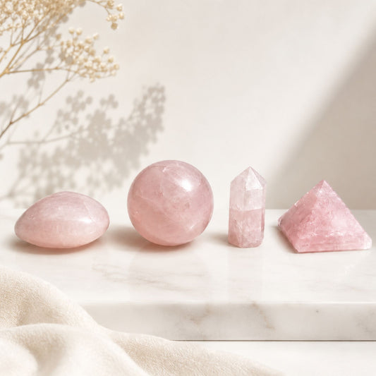 Set de Pierres en Quartz Rose — Cœur, Sphère, Obélisque et Pyramide - photo 4