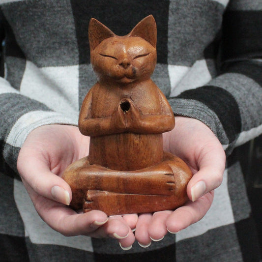 Porte-Encens en Bois de Suar — Chat Yoga en Méditation - photo 2