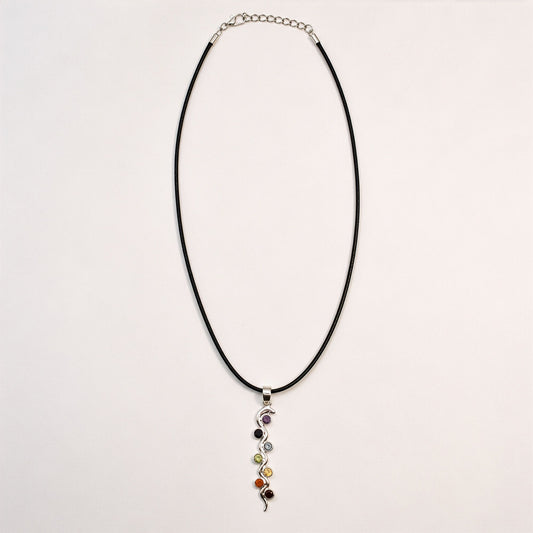Pendentif Serpent 7 Chakras - Argenté Pierres Colorées
