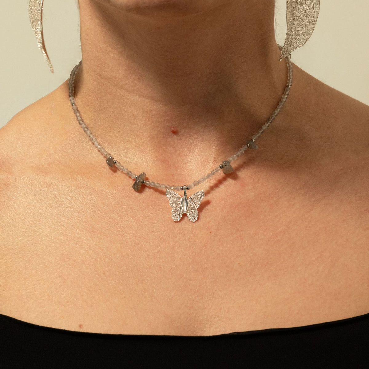 Collier Labradorite — Papillon en Feuille Véritable Argentée - photo 8