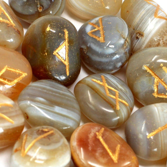 Runes Divinatoires en Agate Rubanée - Set 25 Pierres + Pochette