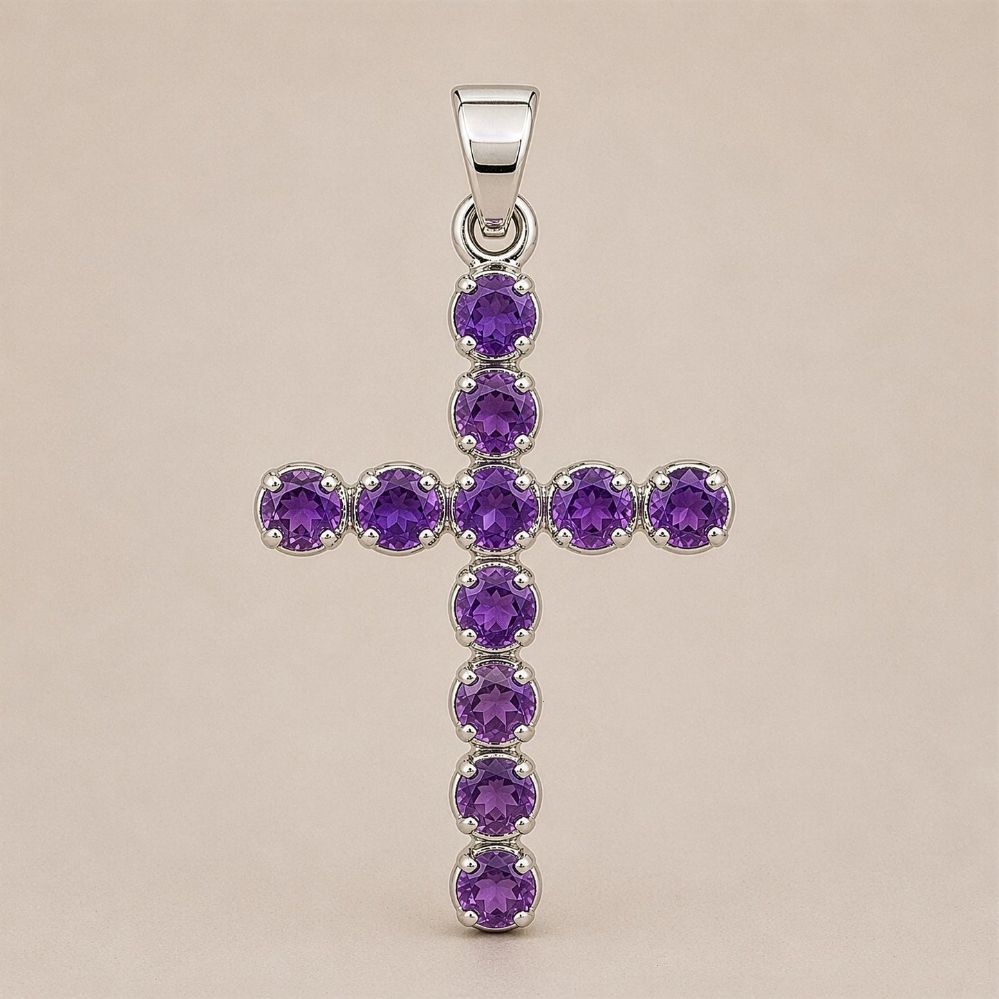 Pendentif Croix Ornée - Pierres Violettes
